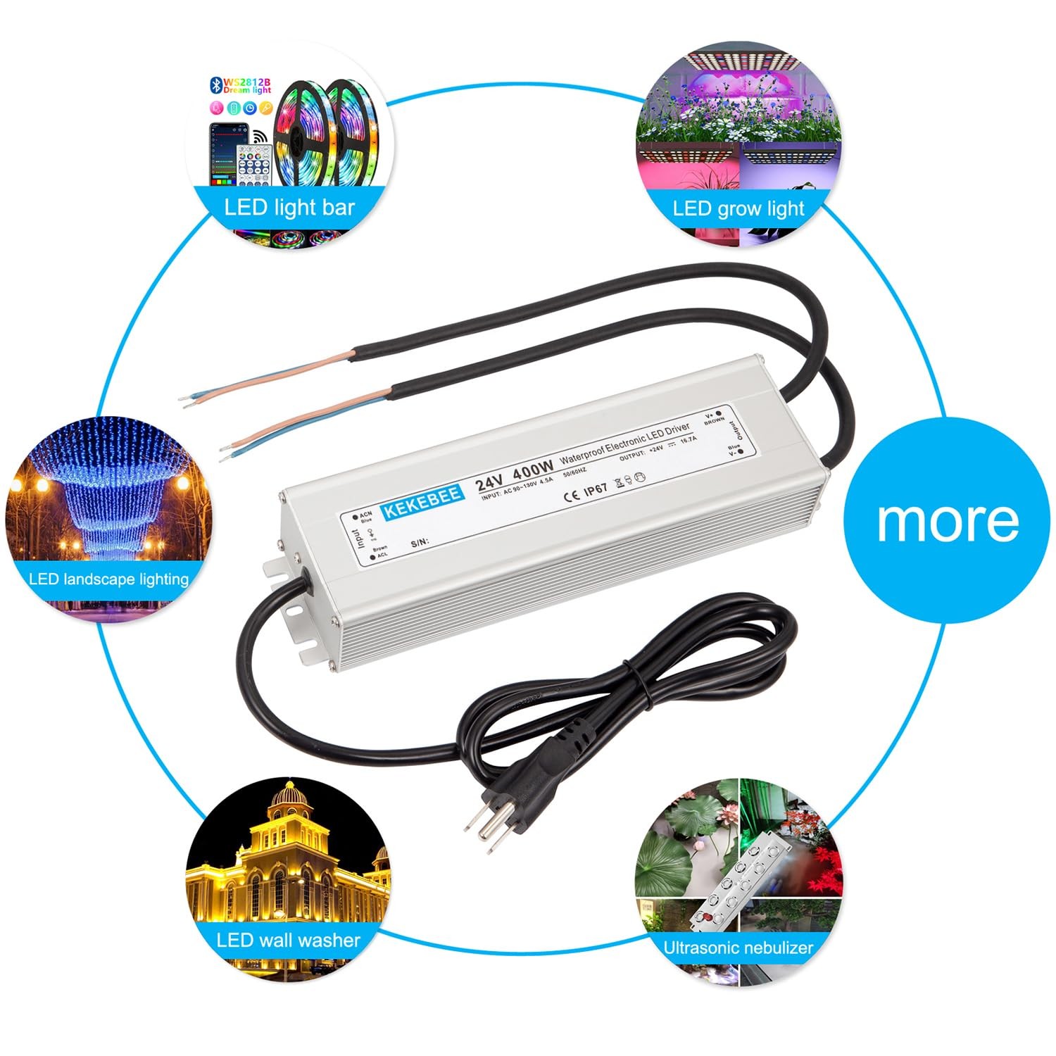 LED Driver 24V400W Waterproof Power Supply AC90-130V to DC24V16.7A Low…