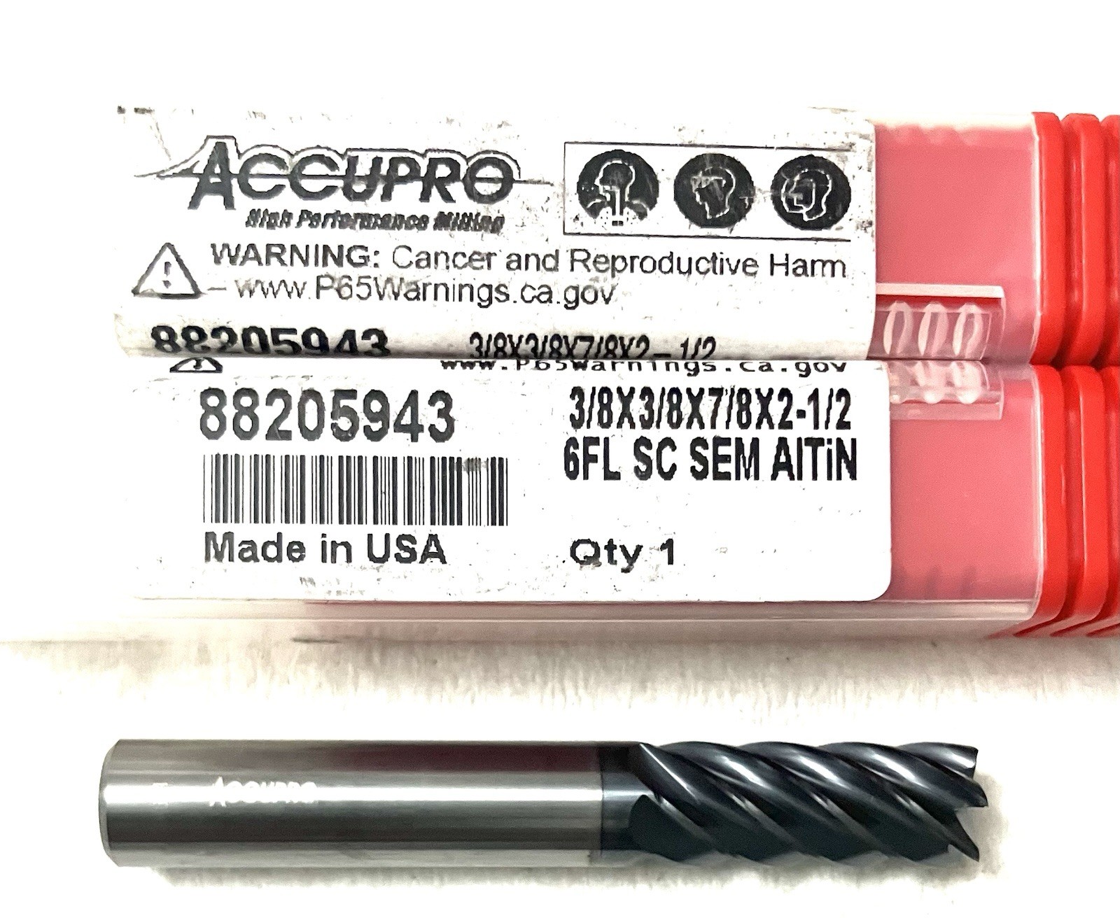Accupro 3/8″ 6FL Square End Mill Solid Carbide AlTiN 7/8″LOC 88205943 NEW