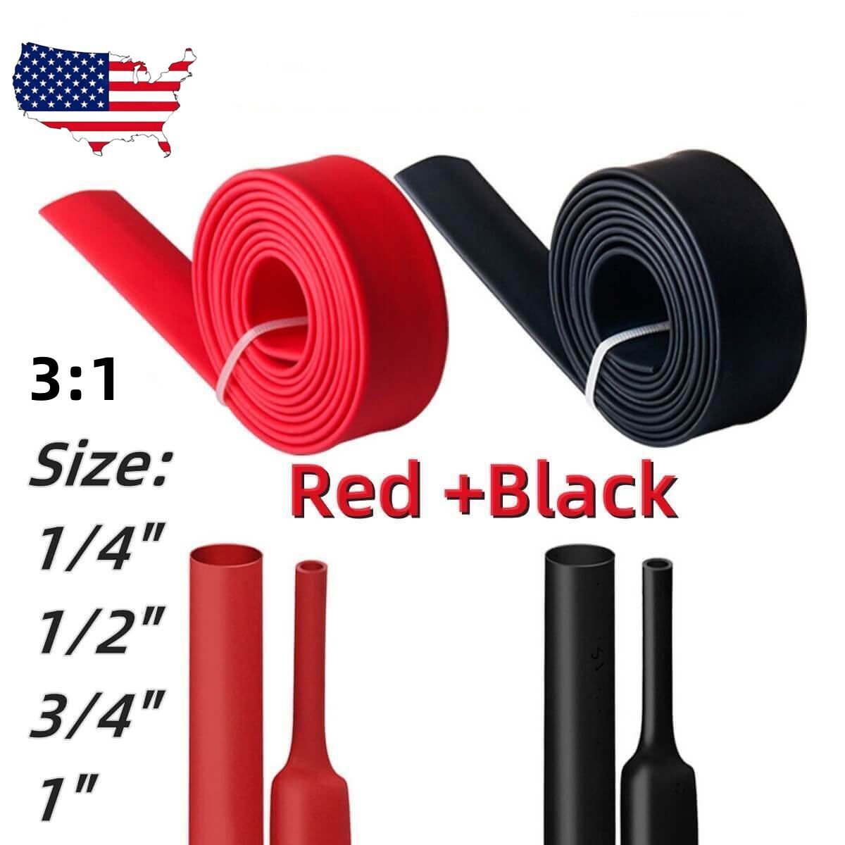 Black+Red Heat Shrink Tubing 3:1 Wire Insulation Cable Sleeve Wrap Marine Grade