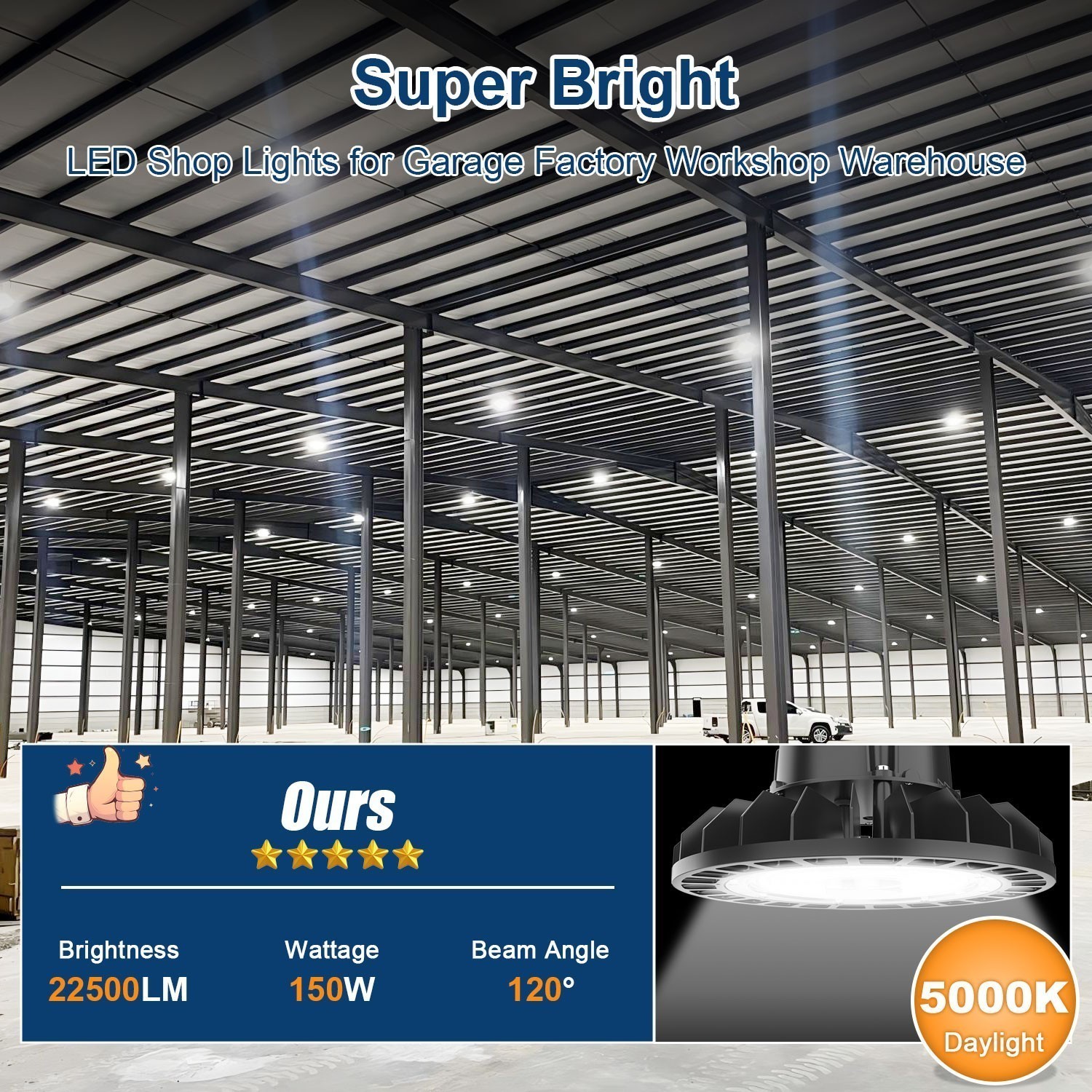 6 PACK 150W UFO Led High Bay Light Industrial Warehouse LED Shop Light 22,500LM