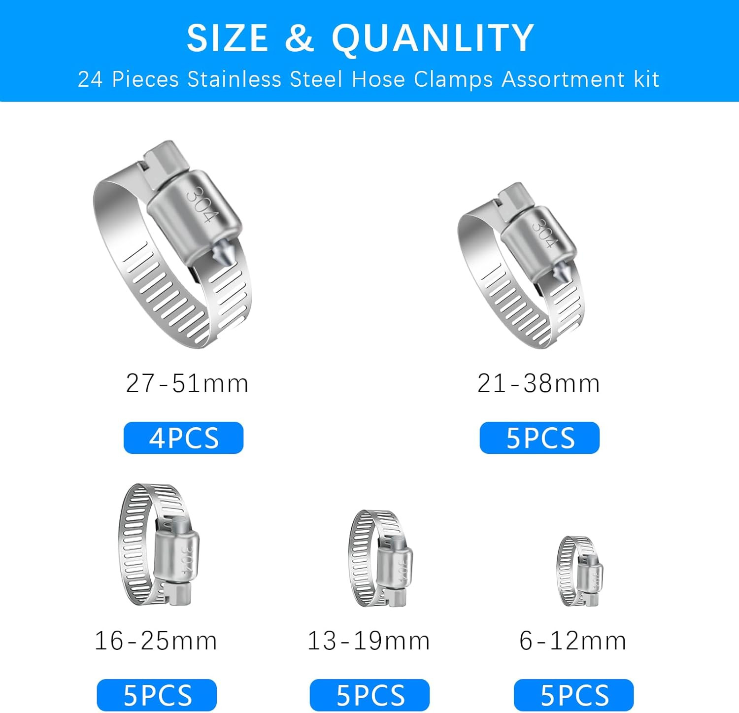 Hose Clamps Assortment Kit Are Used For Home Garden Automotive Connections 24PCS