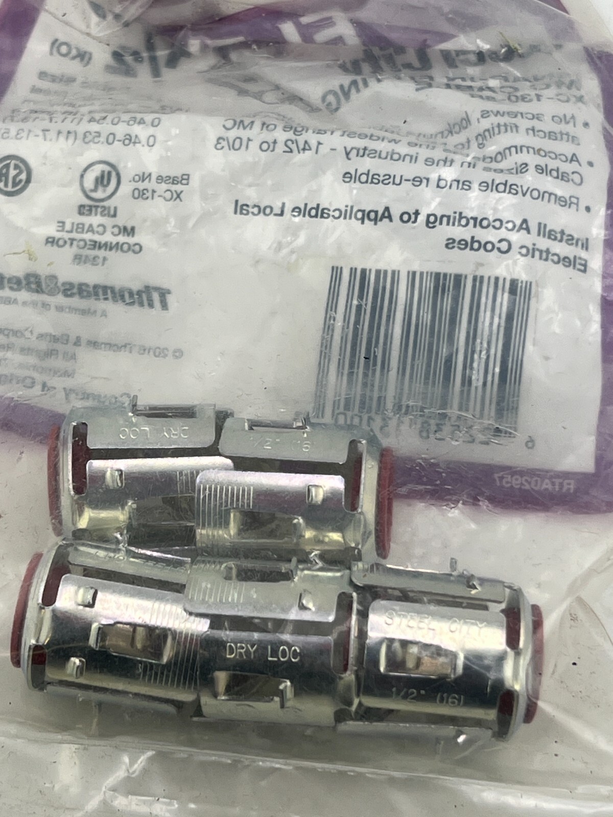 Pack of 5 Steel City 1/2in Standard Snap-In Fitting for MC Cable XC-130-5R