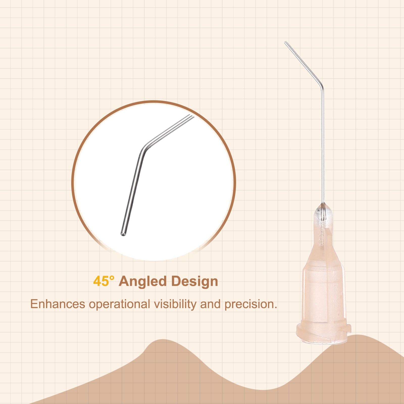 25Pcs 1Inch 26Ga 45° Angled Dispensing Needles, Light Brown