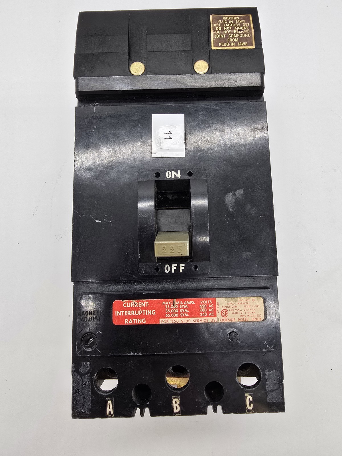 Square D KA36225 I-Line Circuit Breaker 225A 3P 3PH 600VAC 250VDC 25KA KA