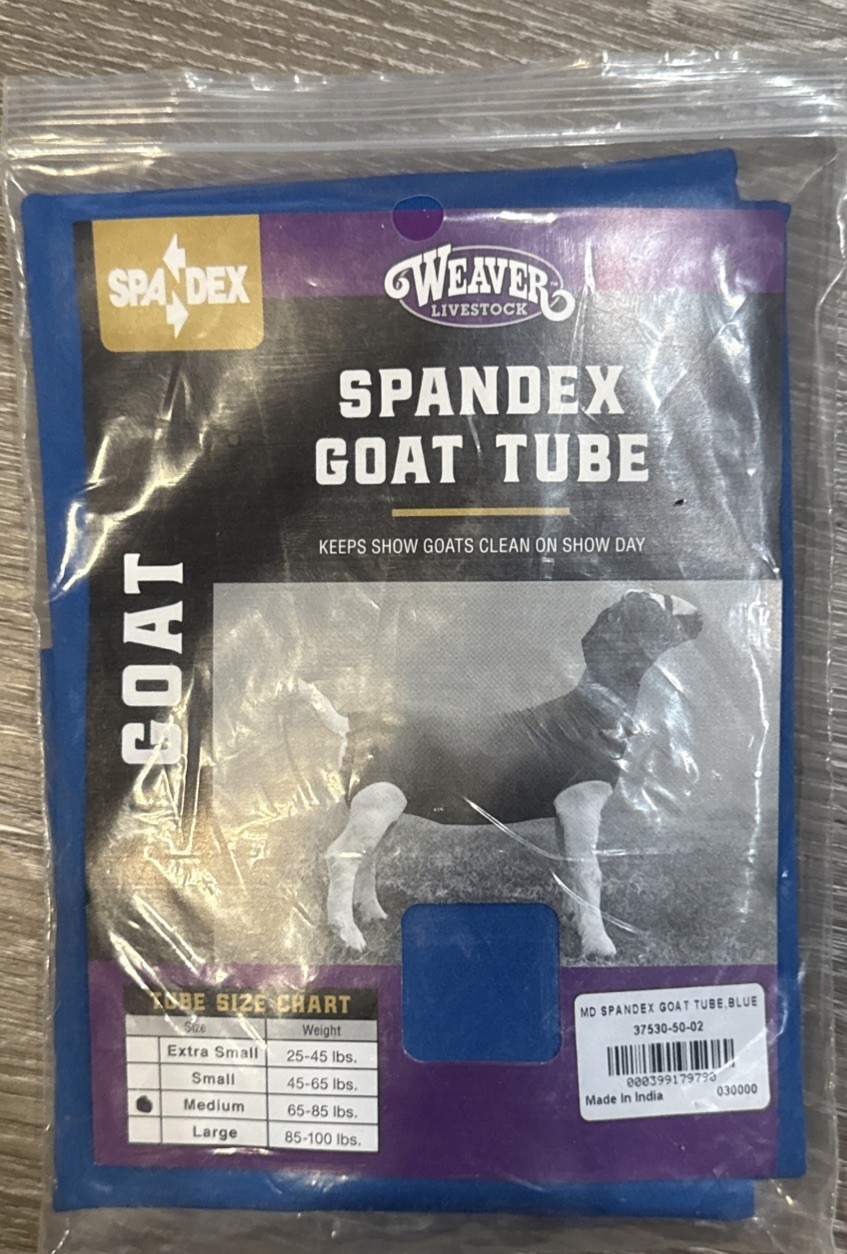 SPANDEX GOAT TUBE Medium 65-85 lb Blue Weaver Livestock Keep Show Goats Clean