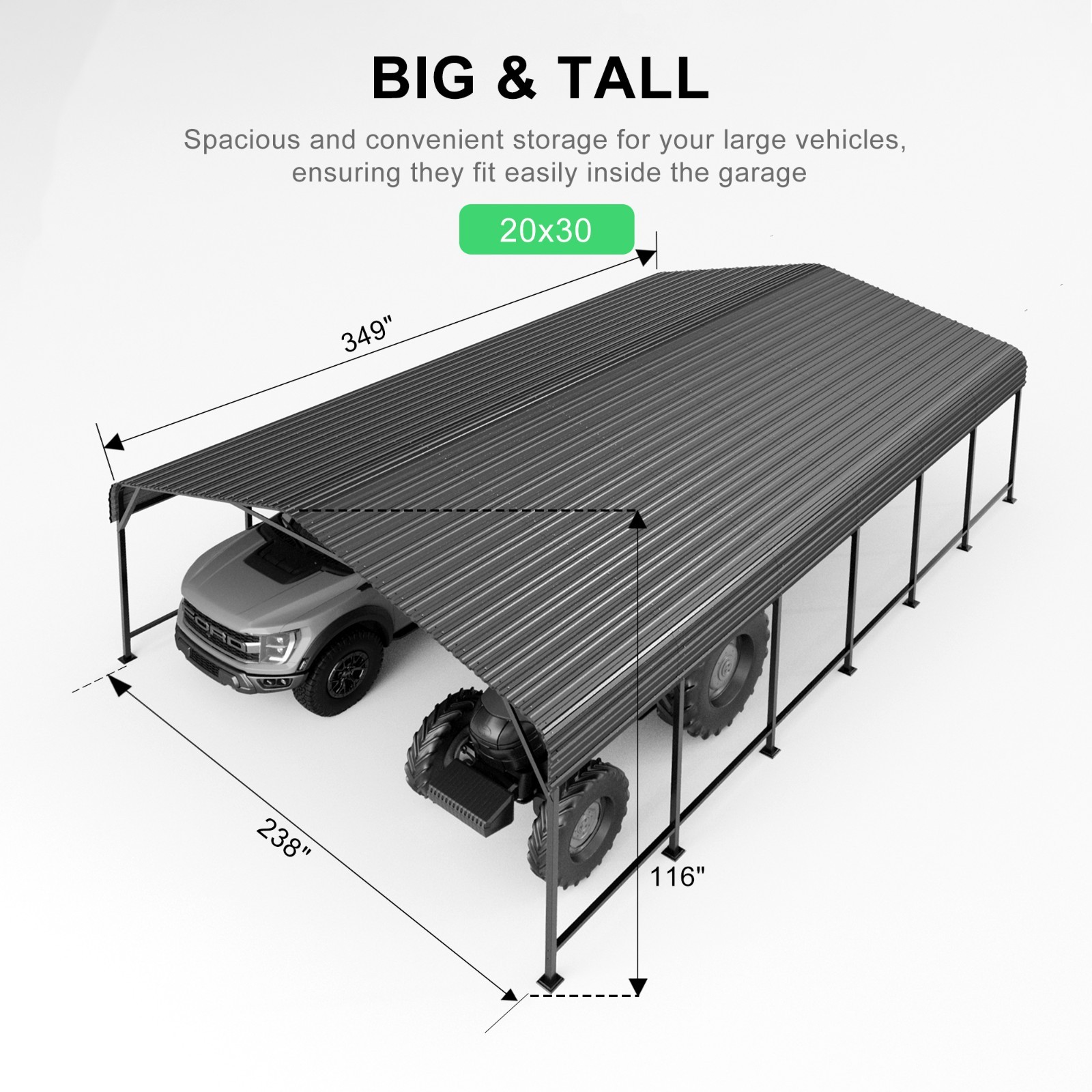 PABIMIA 20×30 FT Heavy-Duty Metal Carport, Outdoor Galvanized Steel Shelter