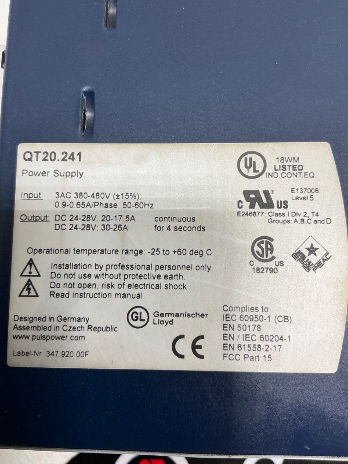PULS DIMENSION QT20.241 POWER SUPPLY