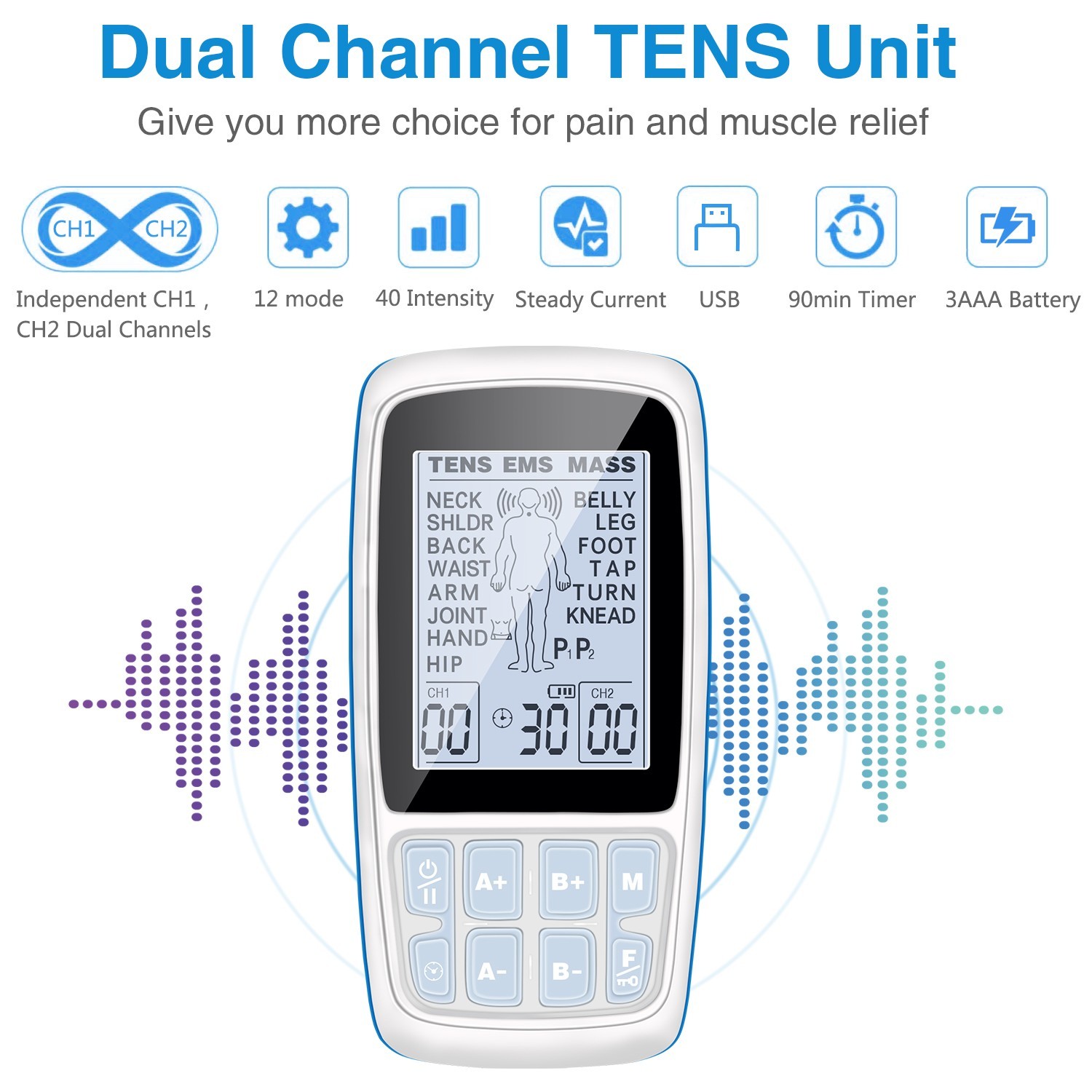 FDA Cleared Electronic TENS EMS Unit Muscle Stimulator for Pain Relief Therapy