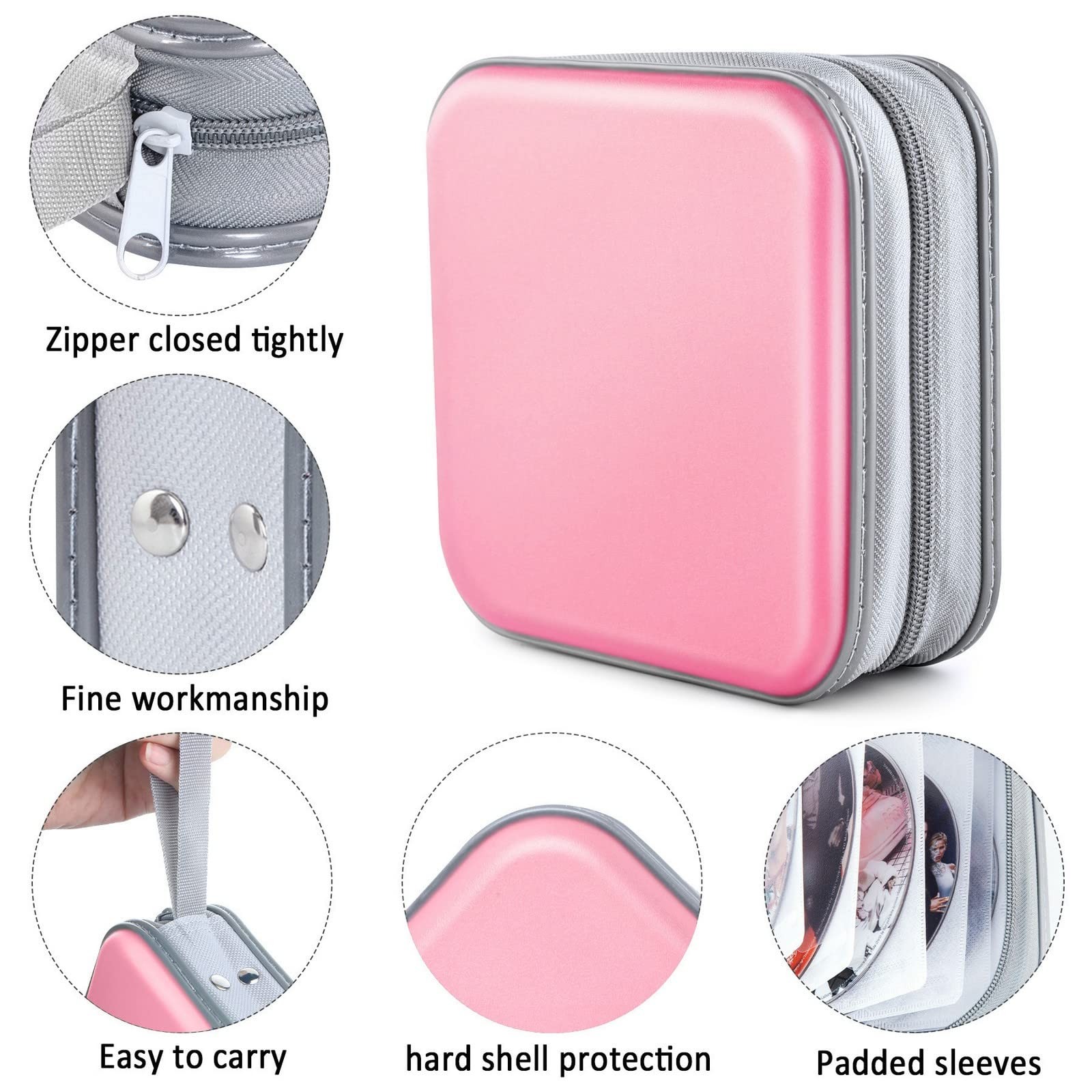 Bivisen CD/DVD Case Wallet, Light Pink, 48 Capacity, 48 Pink