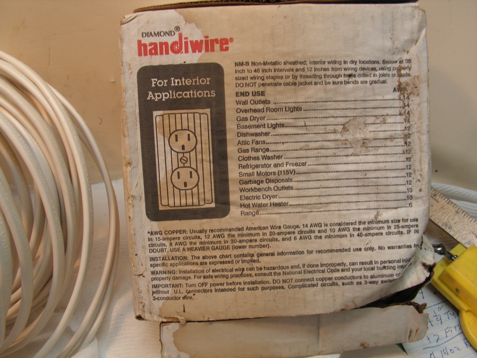 Vintage Diamond Handiwire Cable Romex Copper Wire Cable 12/2 NM-B 49+ft 100% Cop