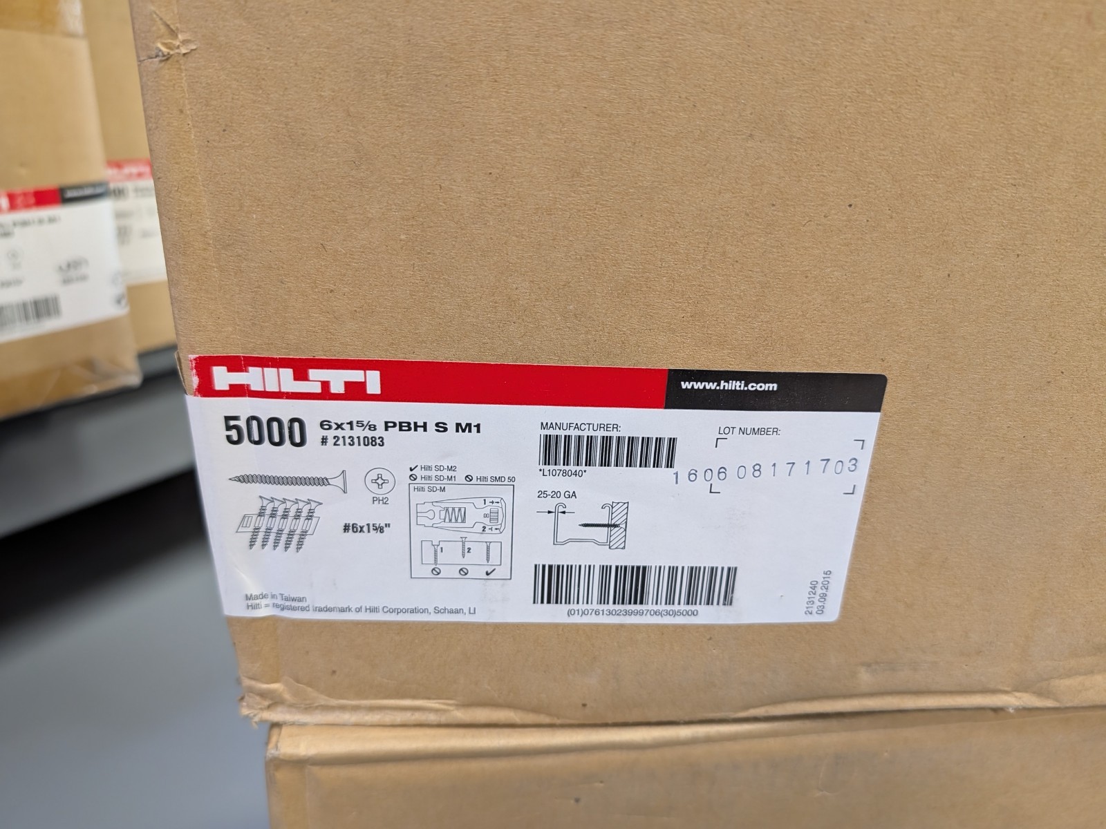 New Box of 5000 HILTI 2131083 Drywall Screw, 6X 1-5/8 PBH S M1- Free Ship