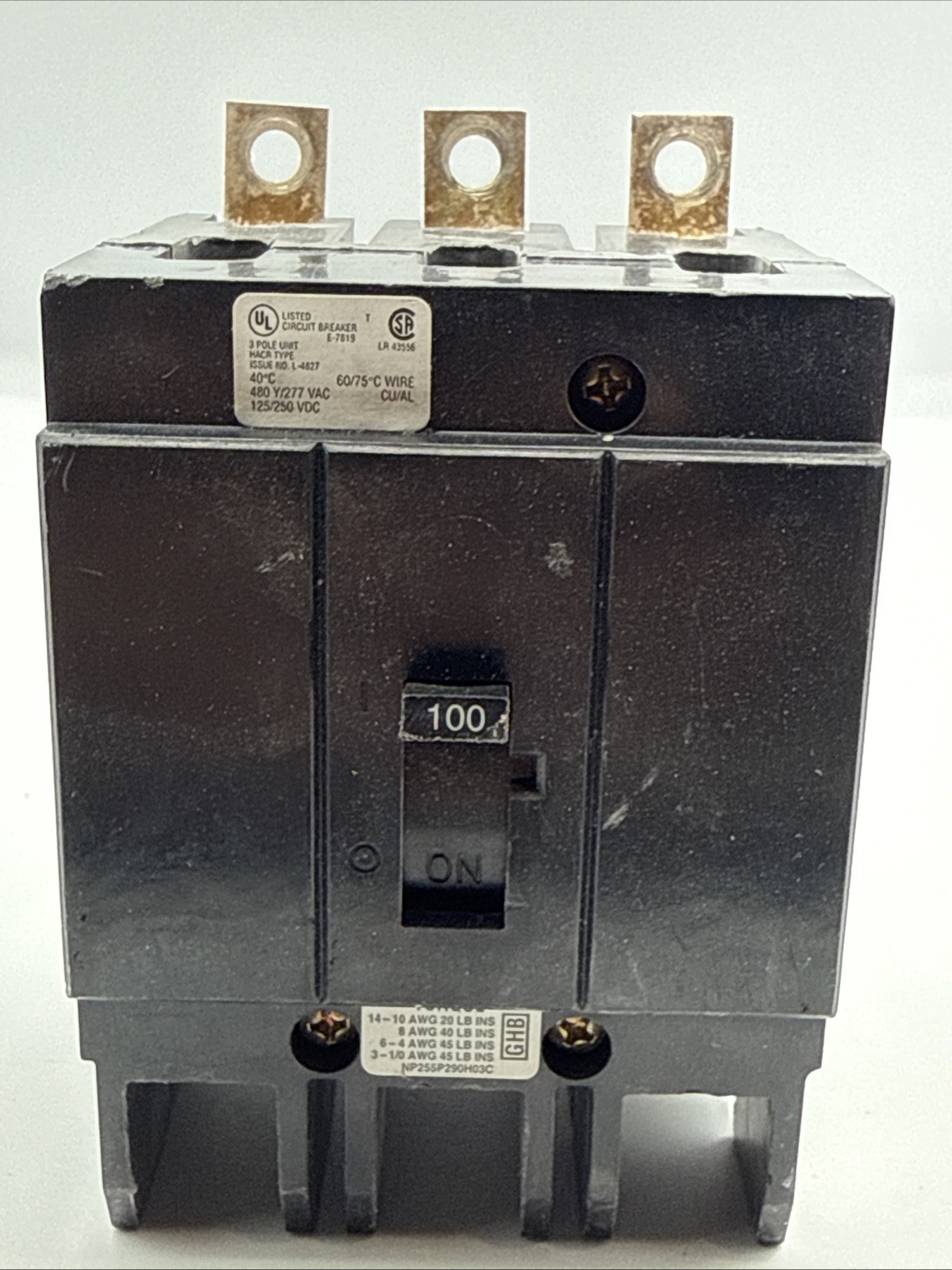 Eaton Cutler-Hammer GHB3100 100A Circuit Breaker No Lugs Chipped Right Bottom