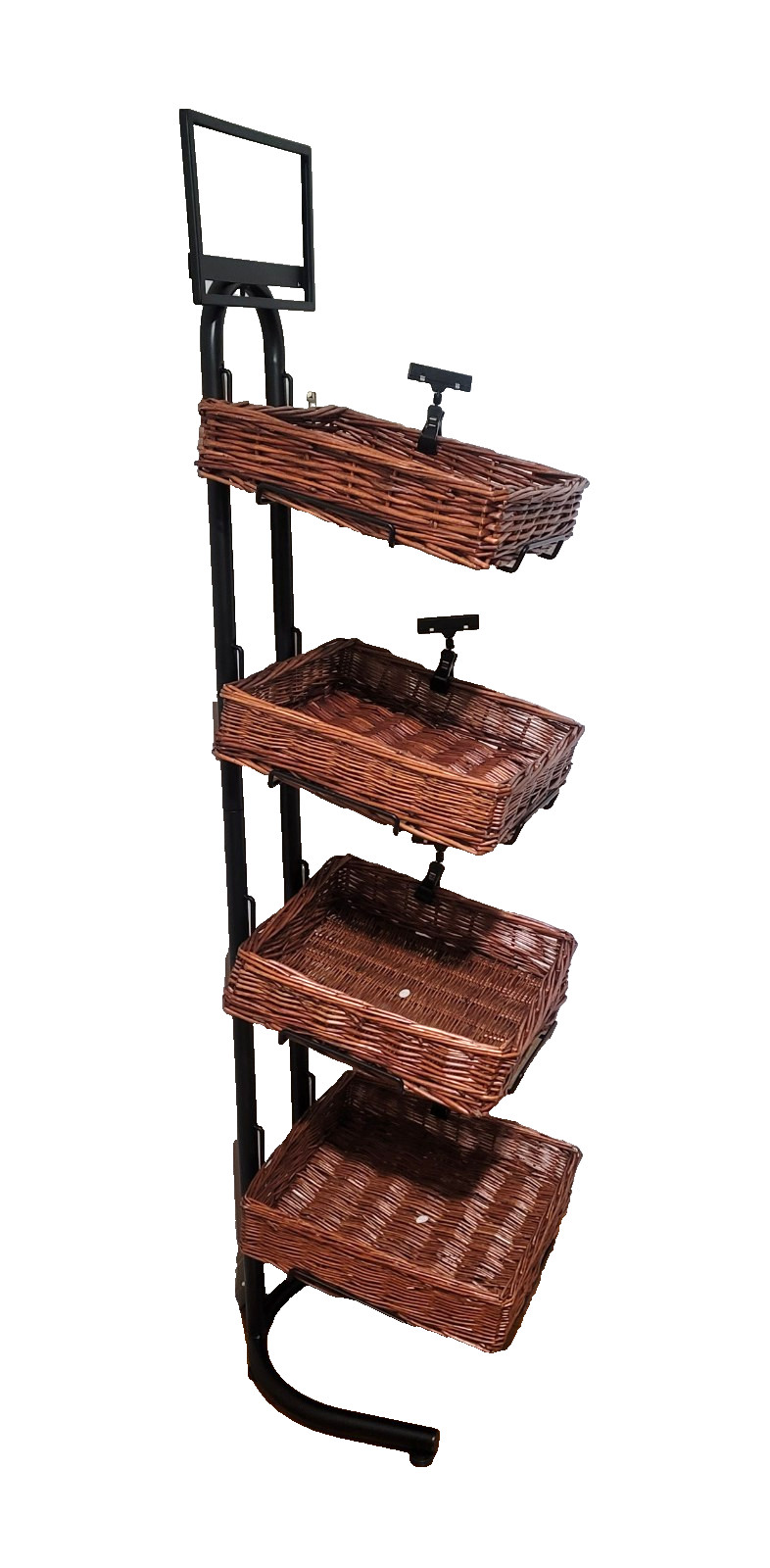 4 Tier Square Basket floor display for food w sign clips Mobile Merchandisers