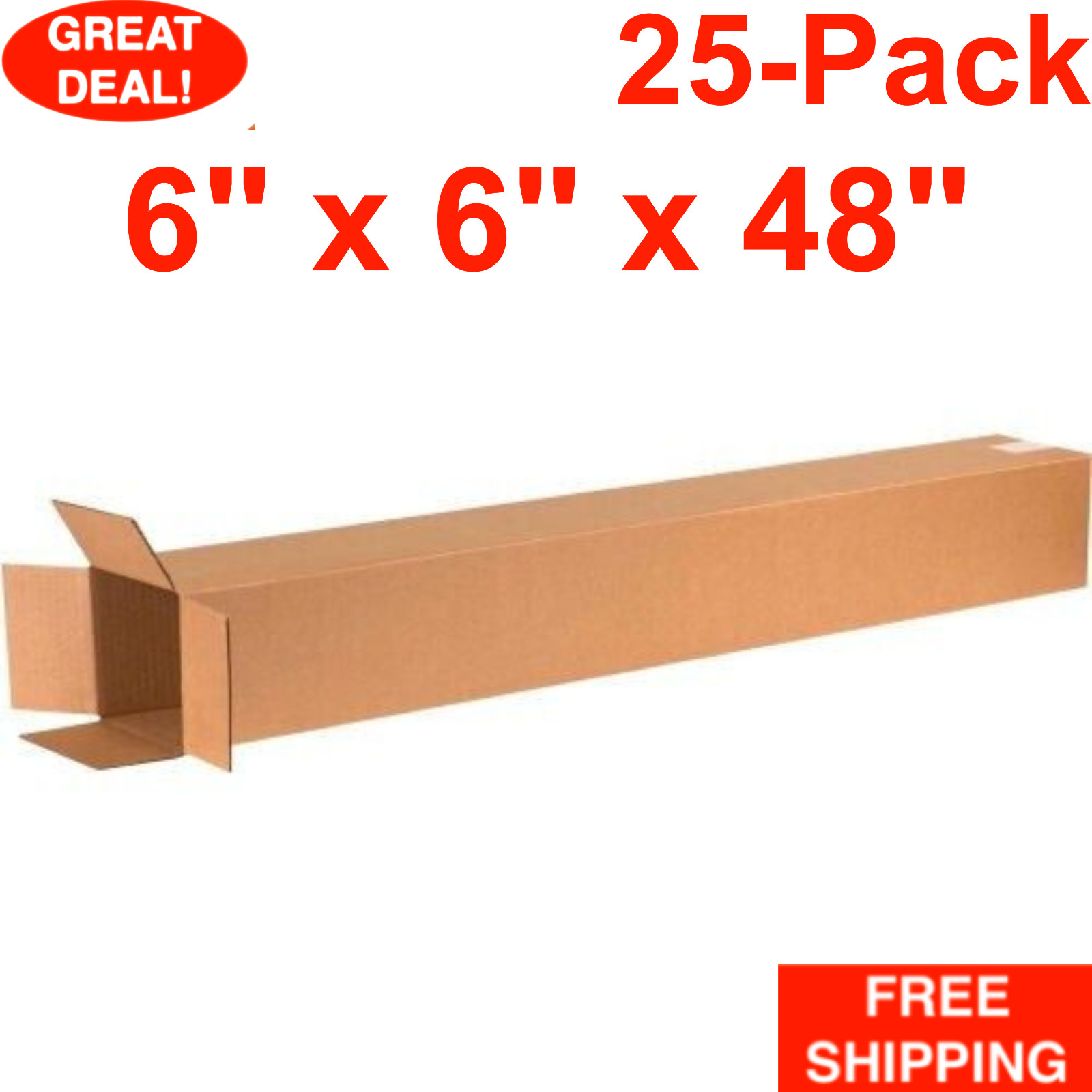 25-Pack 6″ x 6″ x 48″ Tall Cardboard Corrugated Shipping Boxes Moving Box Bundle