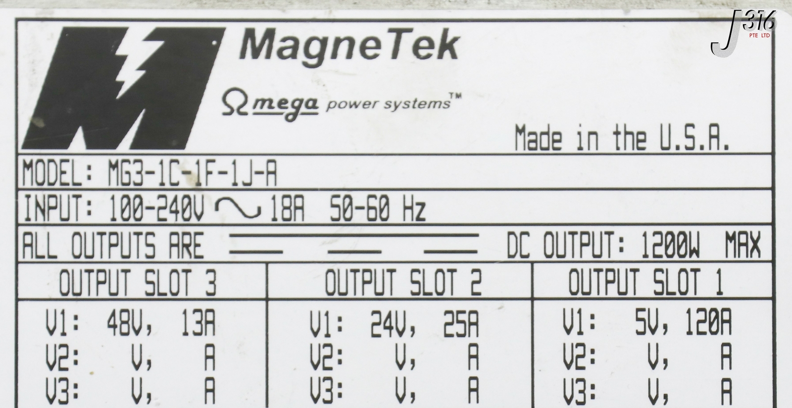 16595 MAGNETEK OMEGA POWER SYSS PS INPUT 100-240V 18A 50-60HZ MG3-1C-1F-1J-A