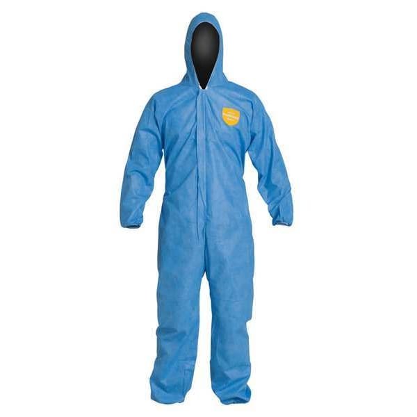 Dupont Pb127sbu4x002500 Hooded Disposable Coverall, 4Xl, Blue, Sms, Zipper