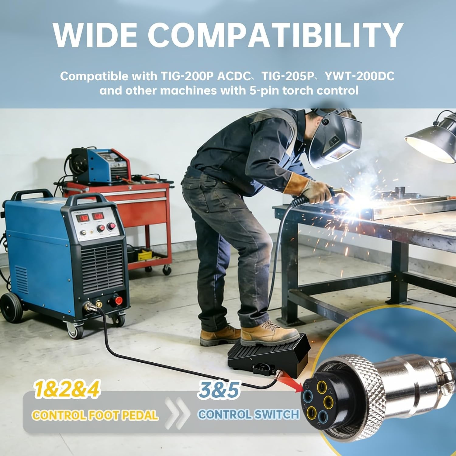 TIG 5-Pin Welding Foot Pedal, Compatible with TIG-200P ACDC TIG-205P YWT-200DC,