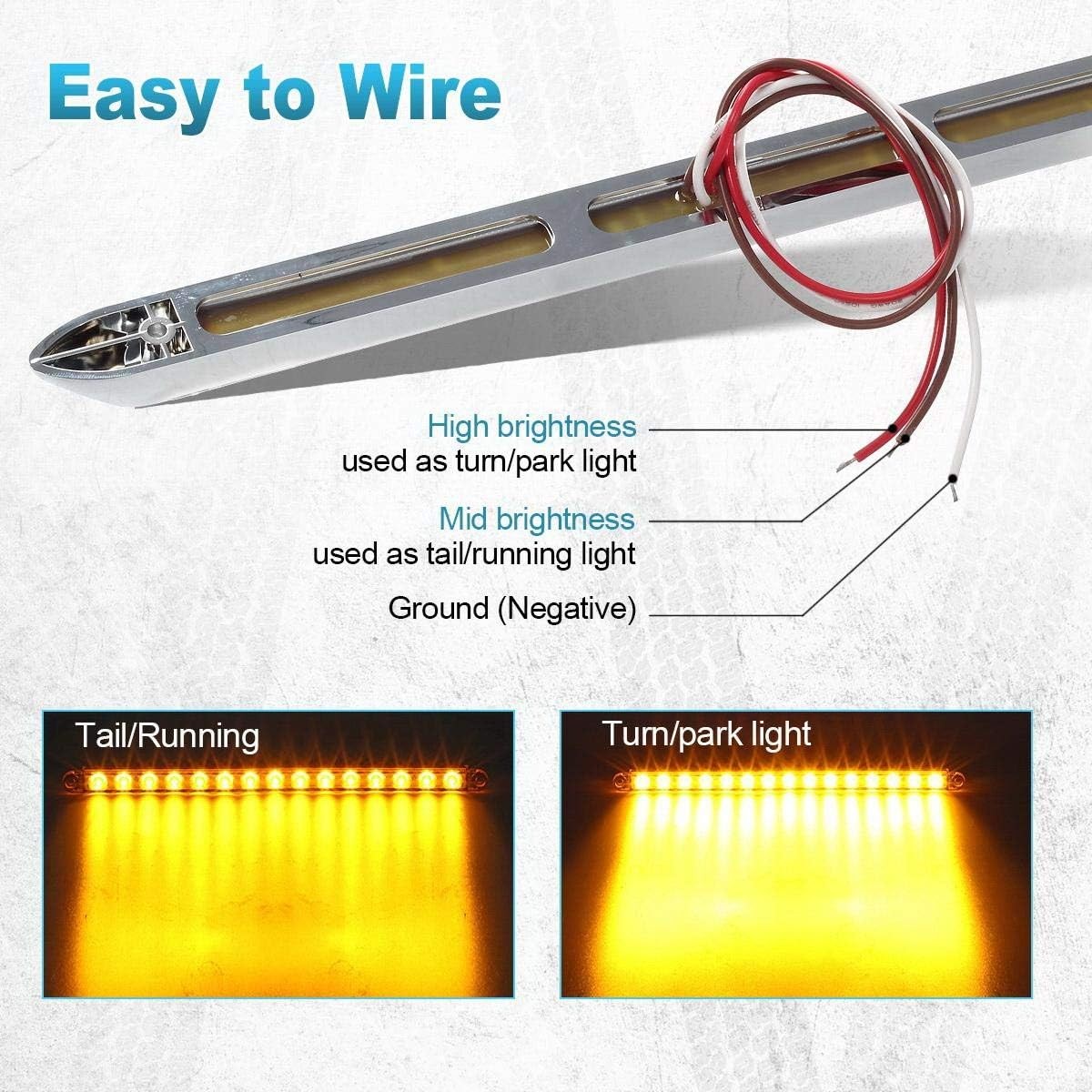 2Pcs 12″ Amber Led LED Trailer Light Bar 15-2835-SMD Clear Lens with Chrome