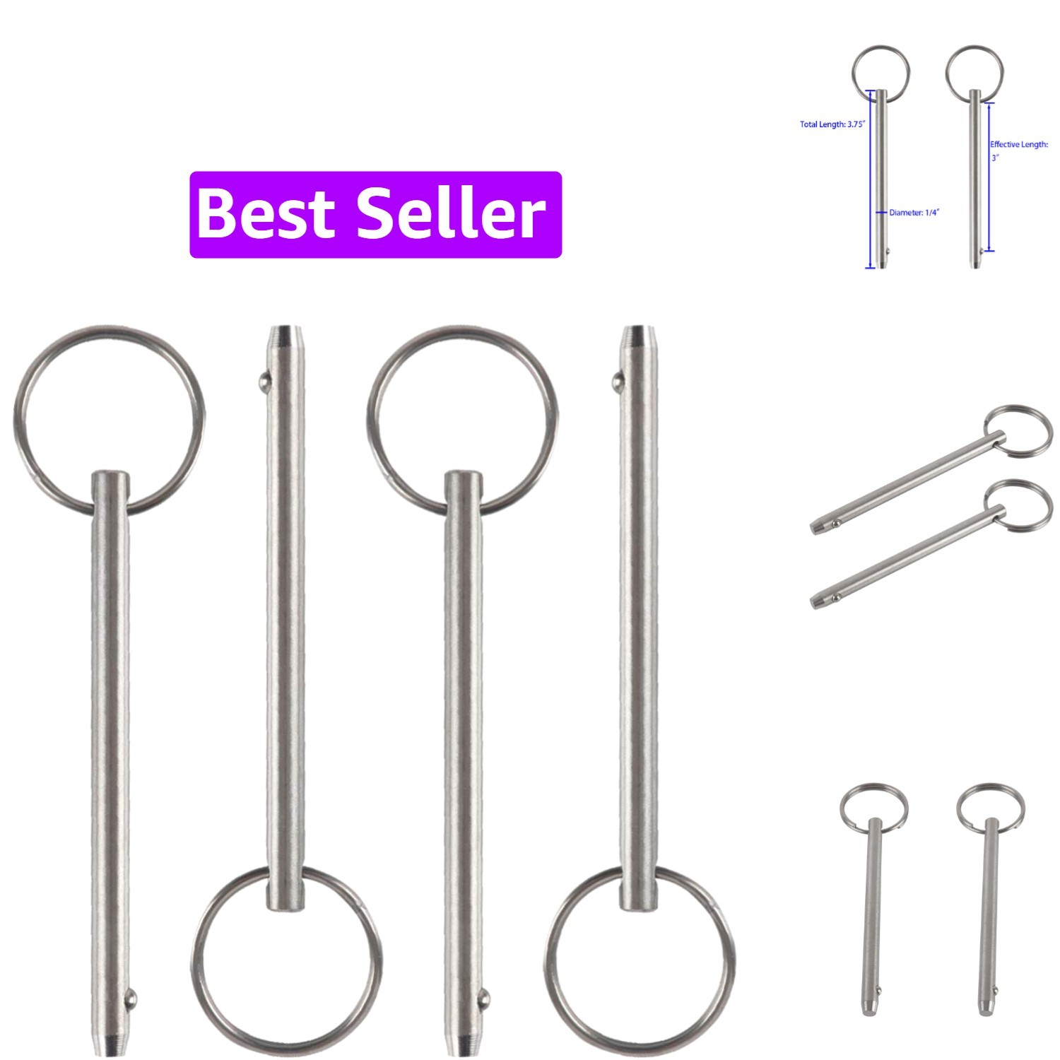 4 Pack Quick Release Pin, Diameter 1/4″6.3mm, Overall Length 3.75″95mm, Usabl…
