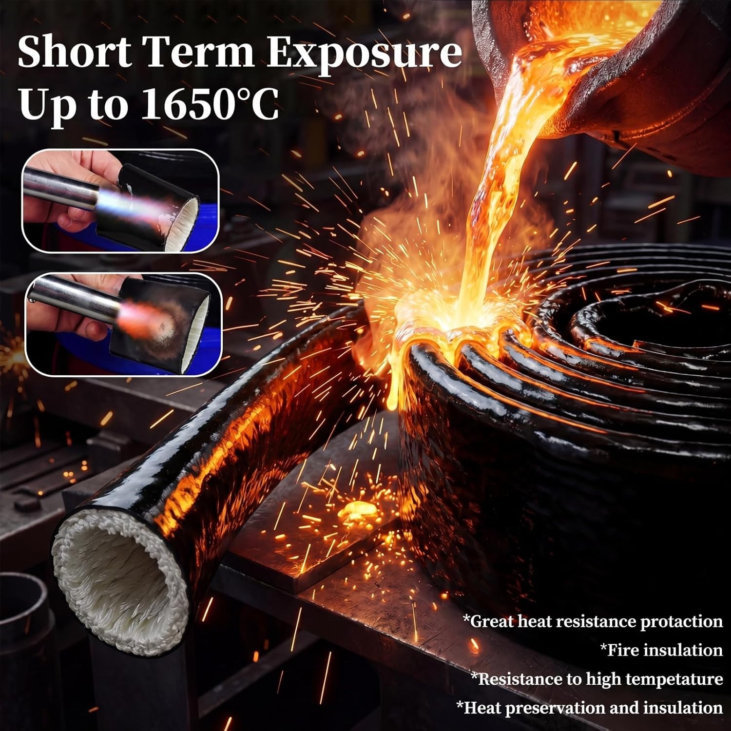 Manga Ignífuga Térmica 3/8″ x 5FT con Abrazaderas para Manguera y Cable