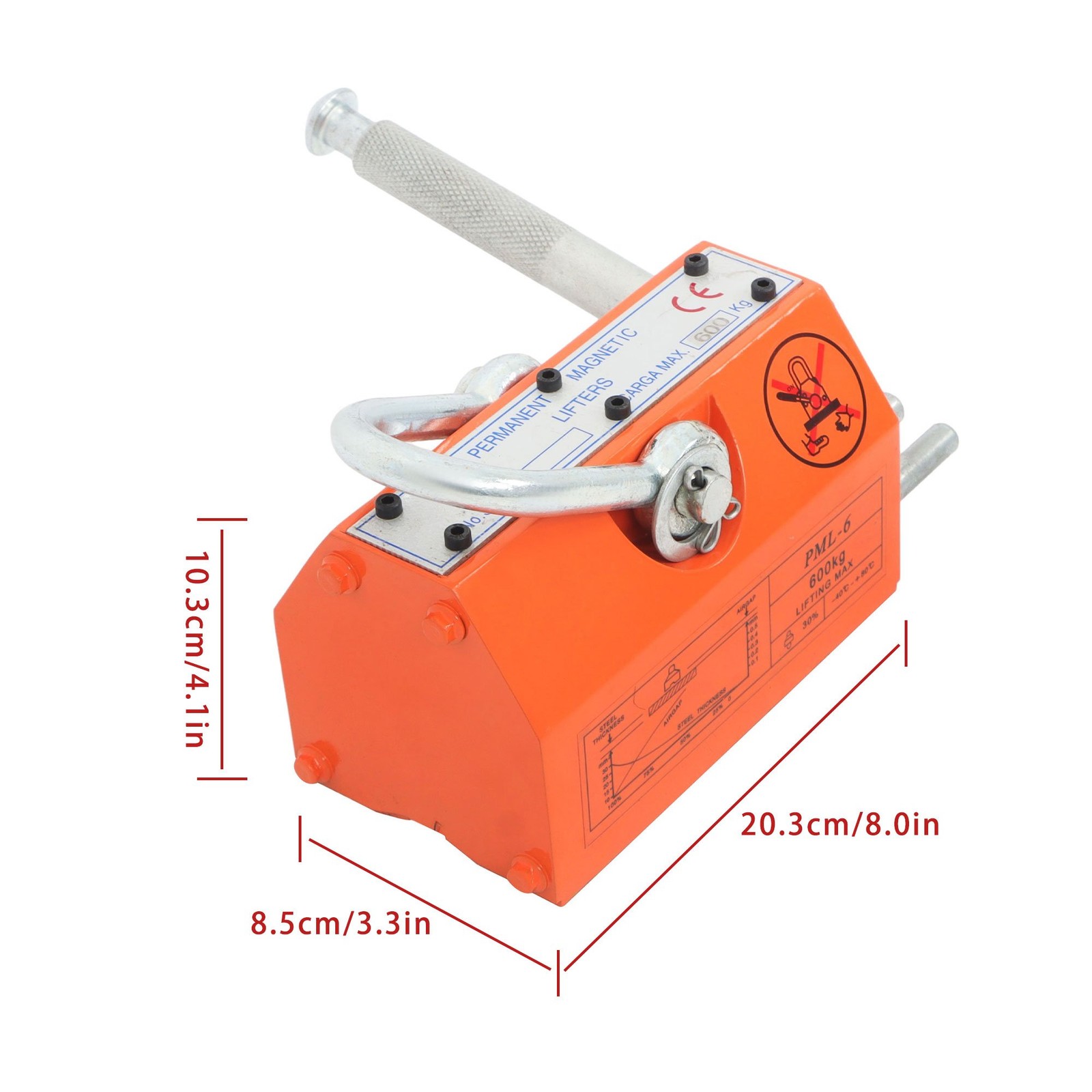 1320LBS 600kg Steel Magnetic Lifter Heavy Duty Crane Hoist, 2 Safety Factor