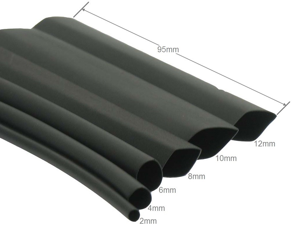 Heat Shrink Tubing Kit, 196-pcs 95mm/3.75″ Long, 6 Diameters, 2:1 Ratio, Black