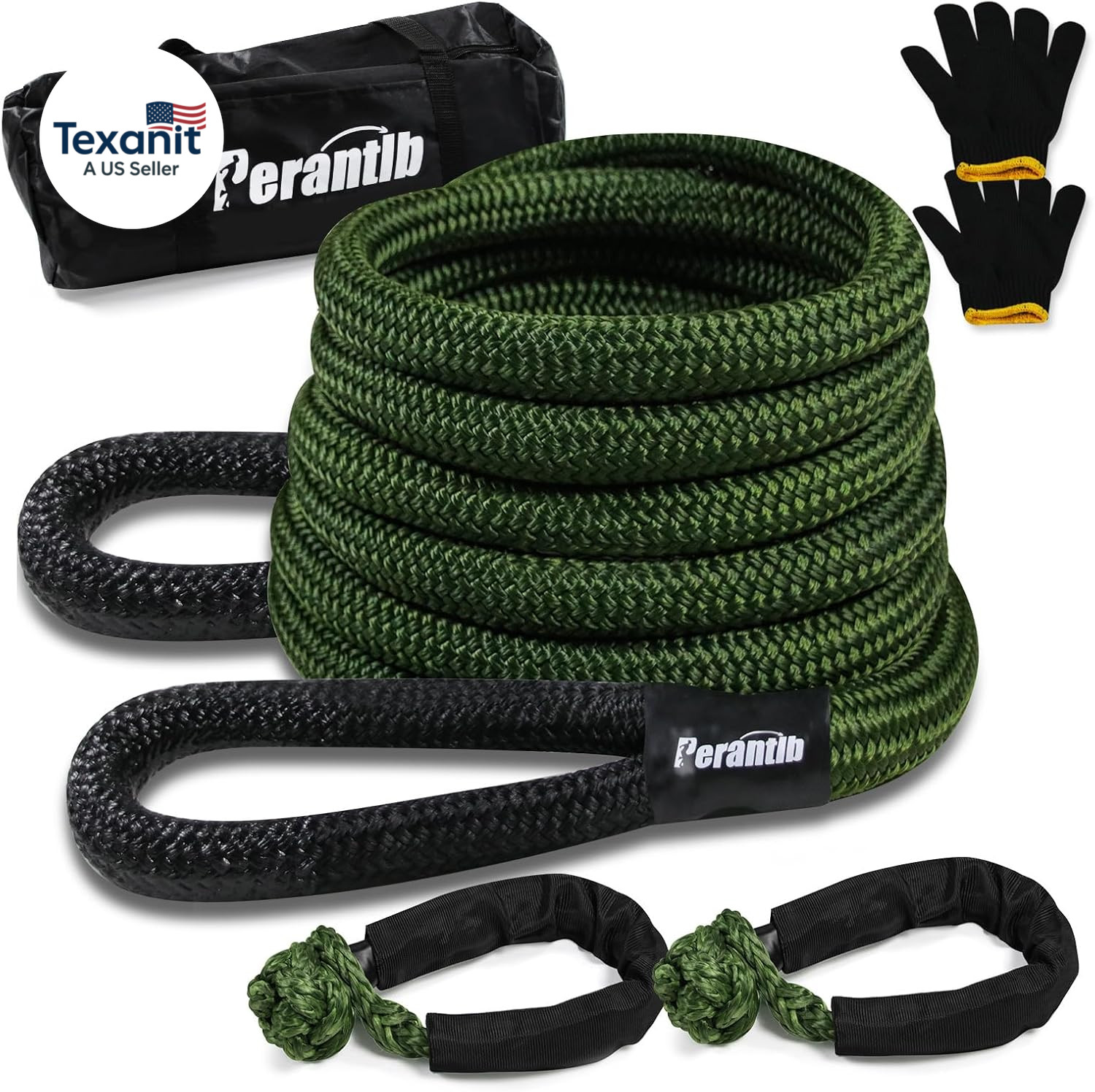 Kinetic Recovery Rope – 1″ X 20Ft (33000Lbs), Tow Rope with Soft Shackle and Glo