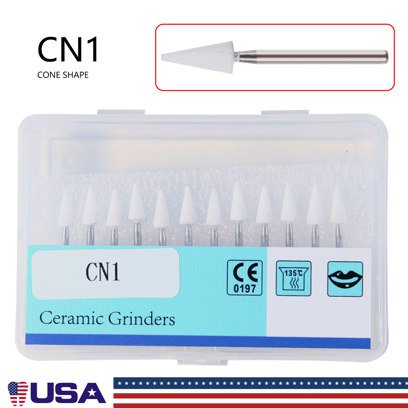 12Pcs/Box Dental White Polishing Stones Cone Shape FG Burs Arkansas Stone CN1