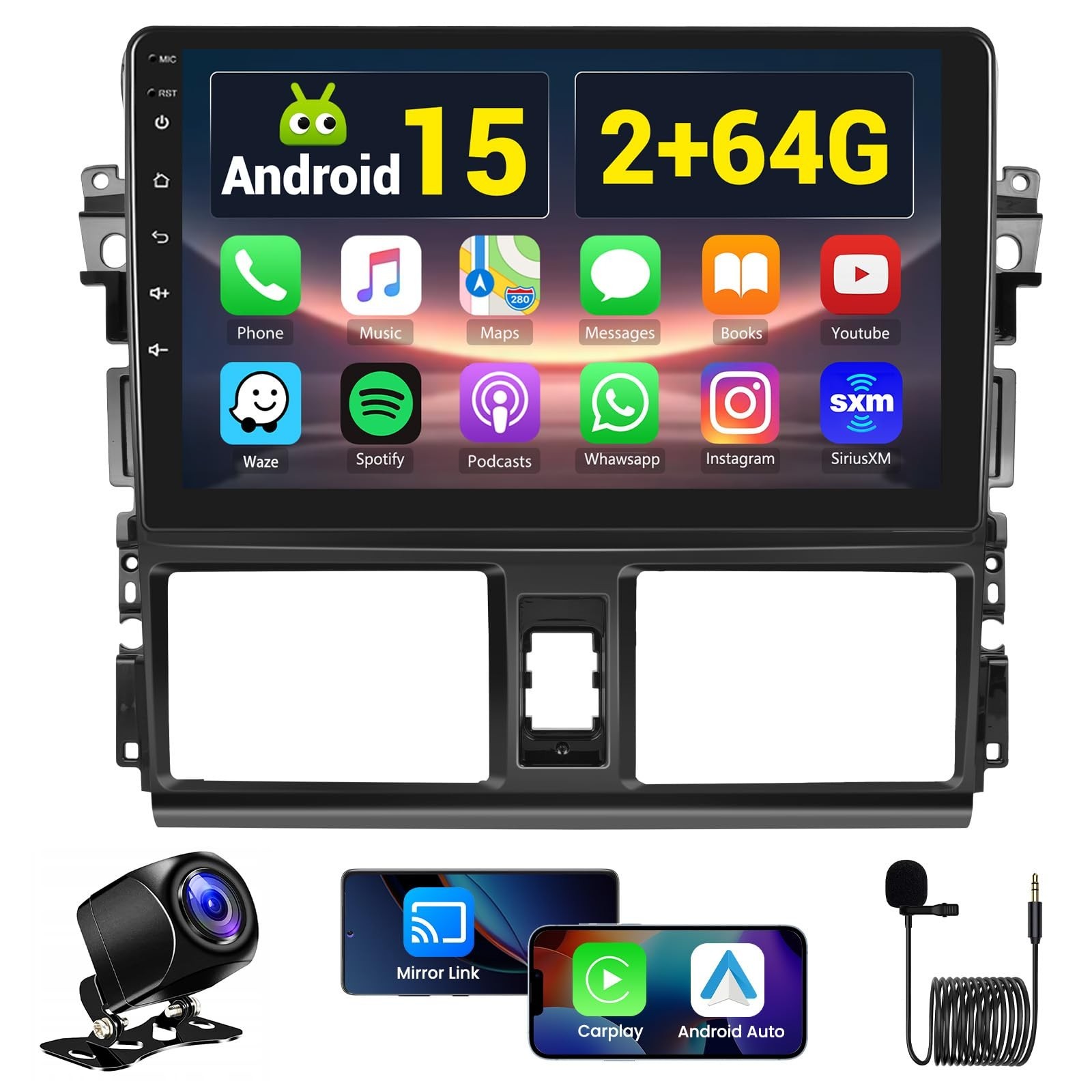 2+64GB Android 15 Car Radio for 2013 2014 2015 2016 Toyota Vios Yaris Wireles…