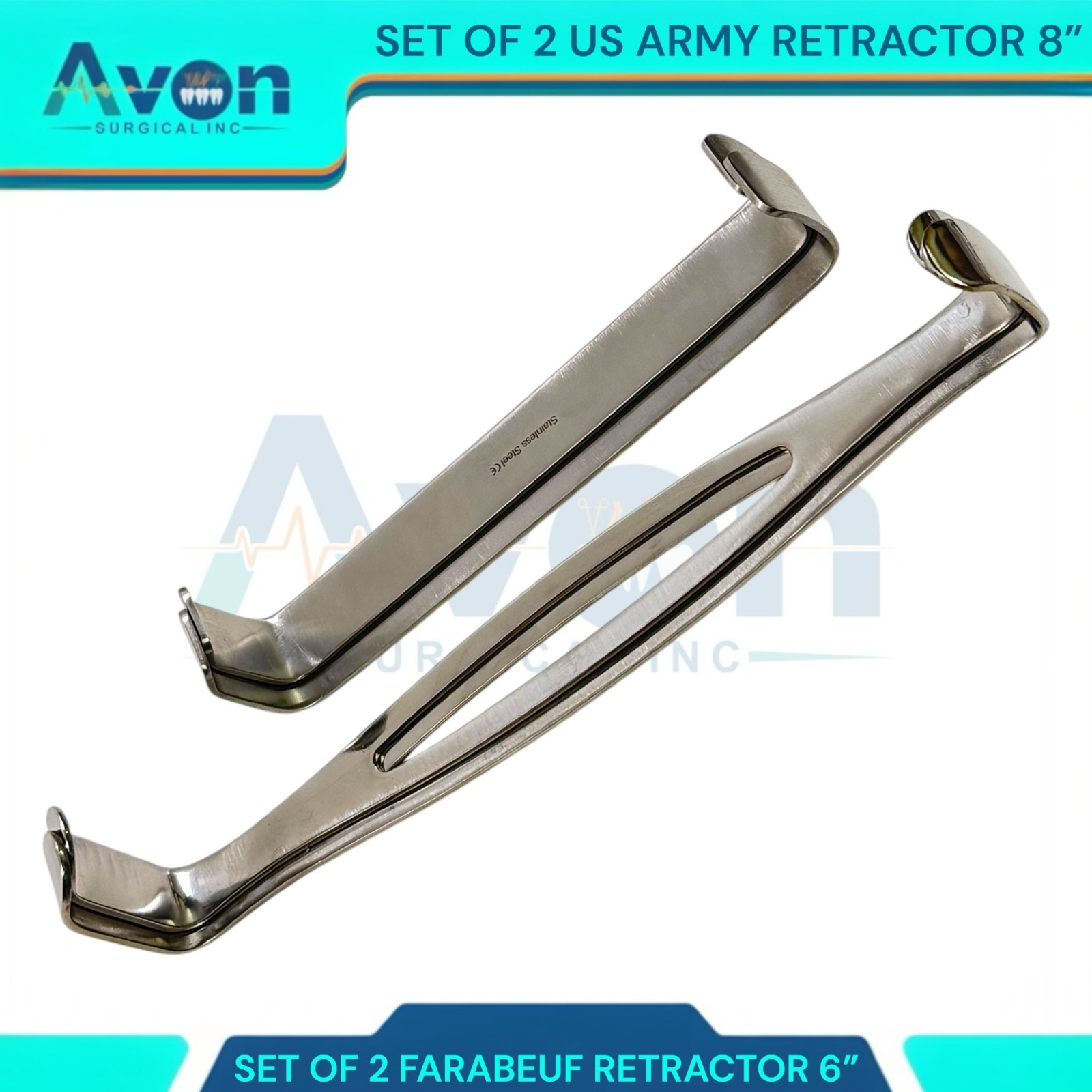 Set of 4pcs Spreaders 6″ Farabeuf Retractors & 8.5″ US Army Navy Retractors