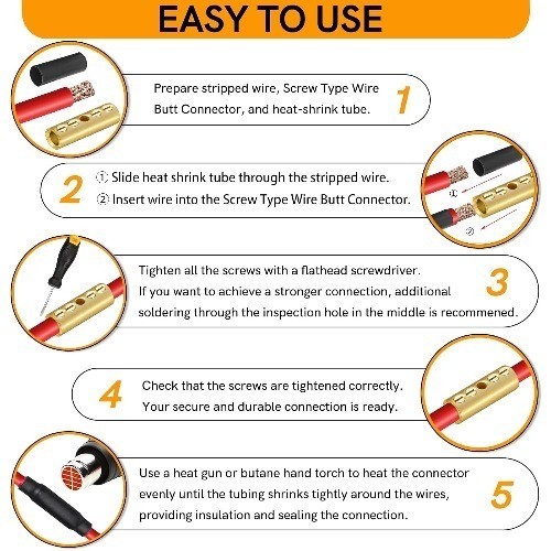26 16 14 12 10 8 6 AWG Screw Sleeve Butt Splice Connectors Kit Brass Mechanical