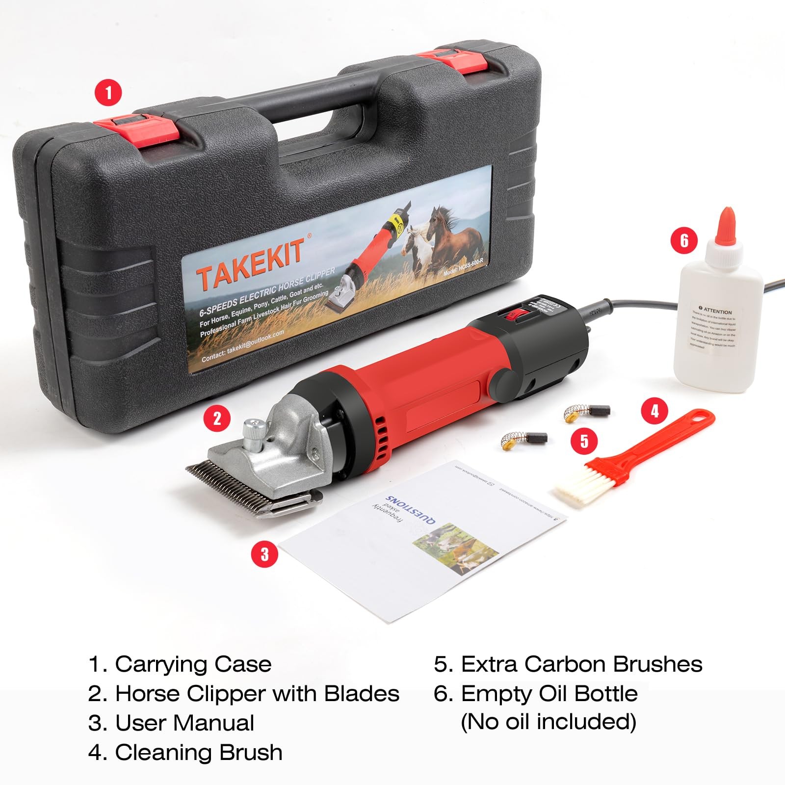 Horse Clippers, 600W Professional Heavy Duty Horse Body Clippers, 6-Speeds La…