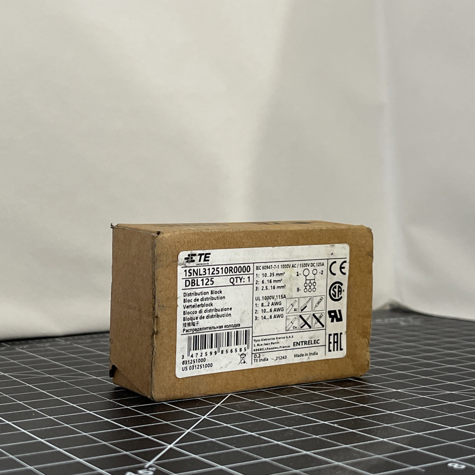 TE Connectivity Entrelec DBL125 1SNL312510R0000 Power Distribution Block 125A