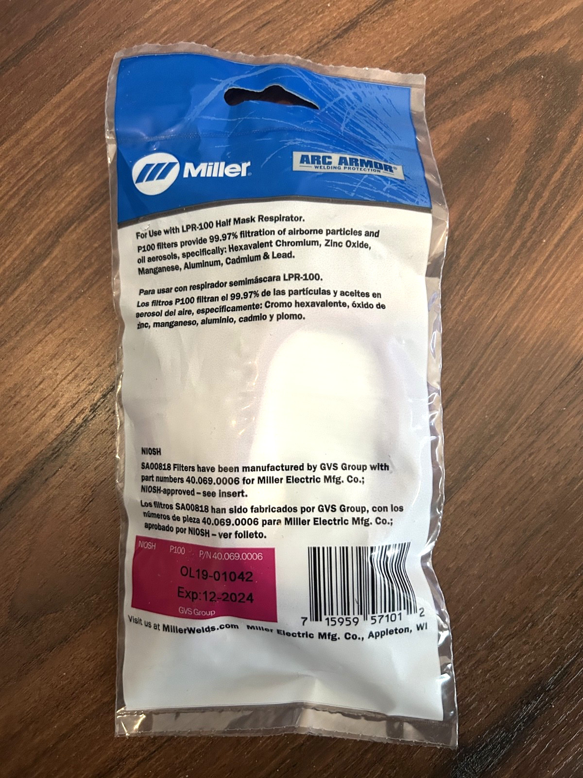 Miller SA00818 Replacement Cartridge P100 Filter 2 Pack Expired 12-2024