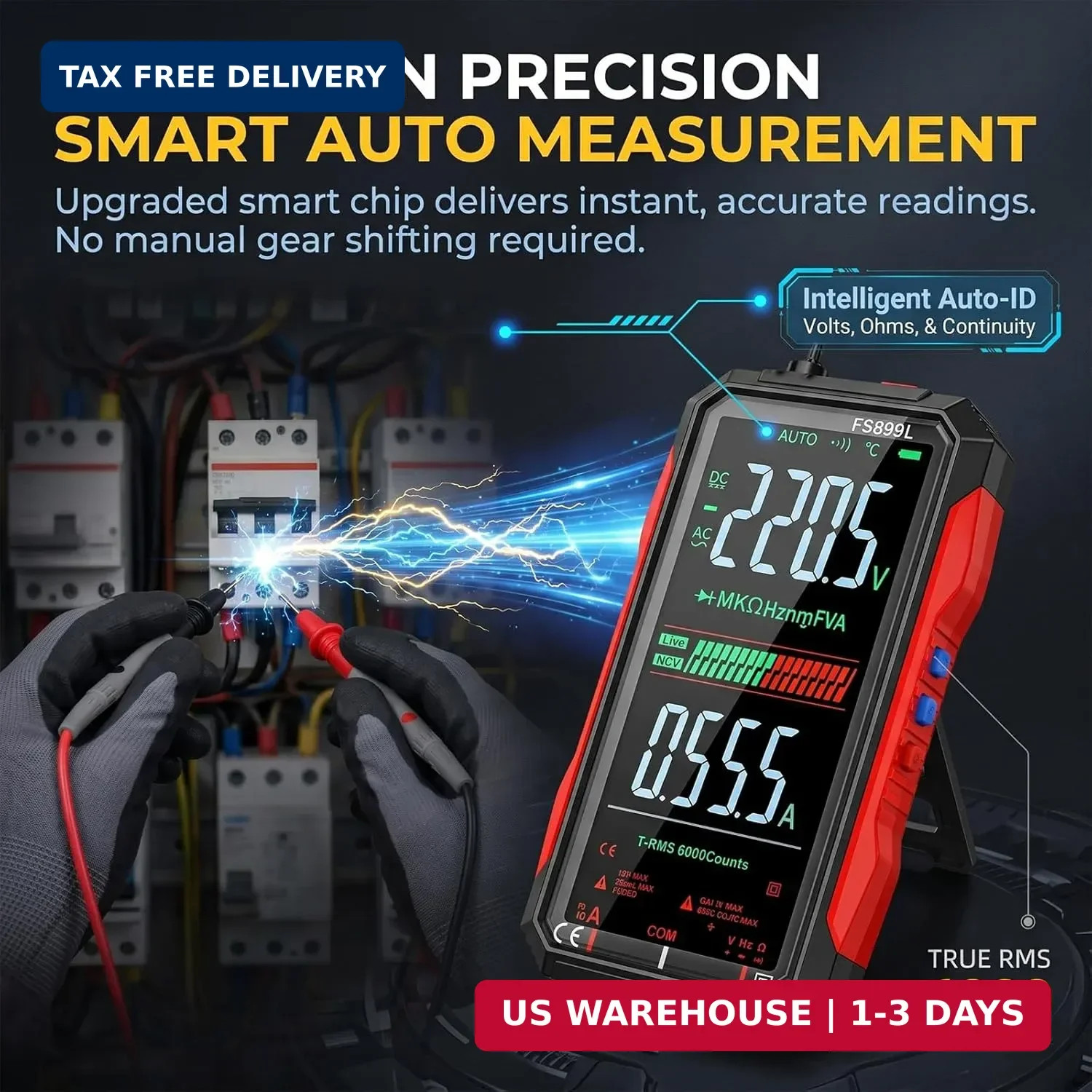 FS899L Digital Multimeter True RMS 6000 Counts USB-C Rechargeable NCV Tester