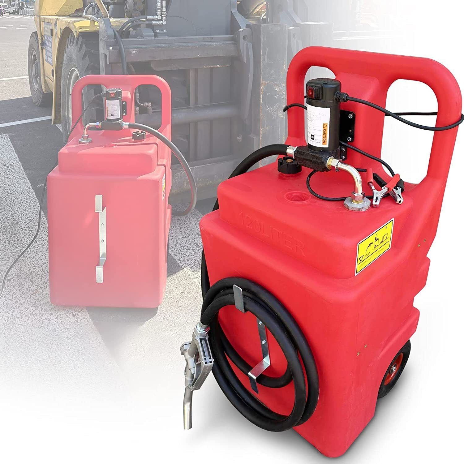 Portable 32 Gallon 120 L Fuel Tank with 12 V Diesel Pump 13 ft Delivery Hose Red