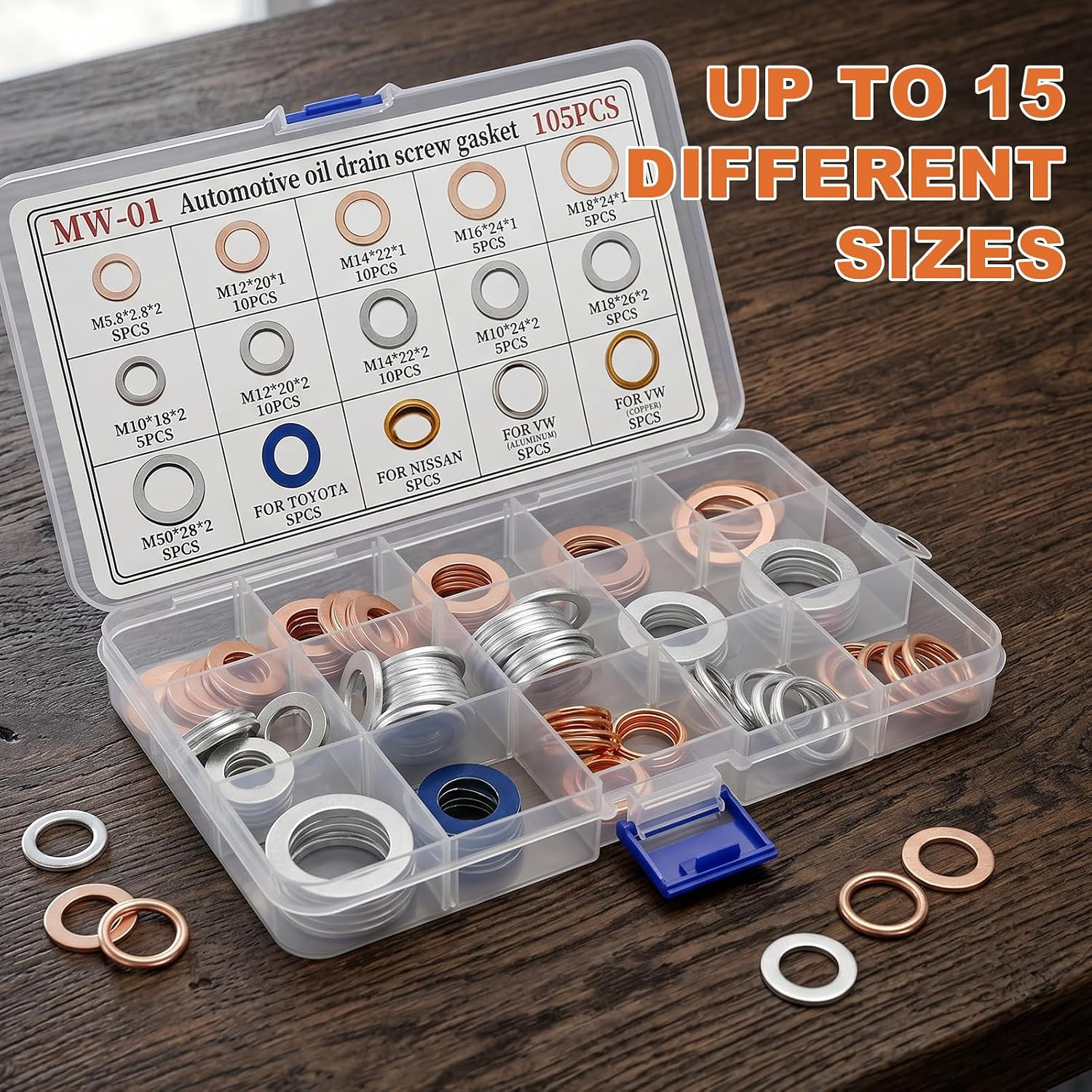 105 PCS Car Oil Drain Plug Gaskets Assortment, ID M10 M12 M14 M16 M18 M20 Engine