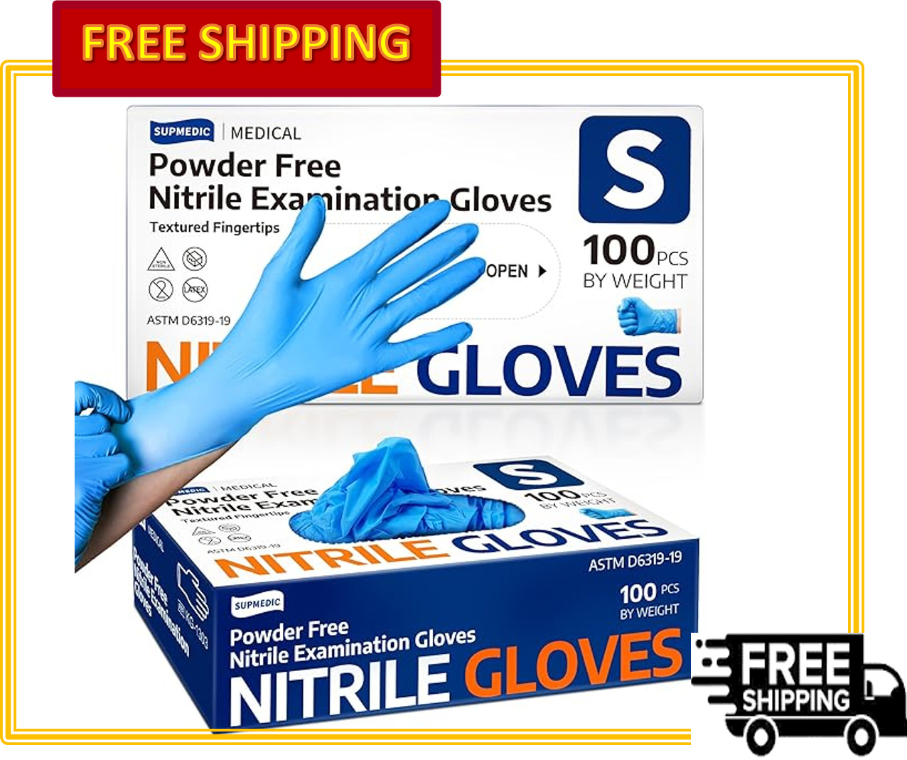 Supmedic Store Latex / Powder-Free Medical Nitrile Exam Gloves, Blue, 100 Pack