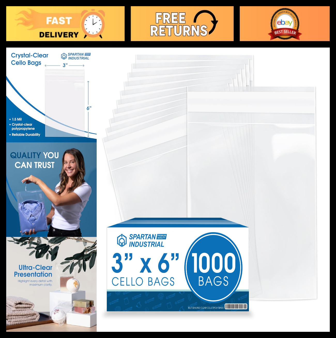 “3×6 Crystal Clear Resealable Cello Bags – 1000 Count Polypropylene for Jewelry,