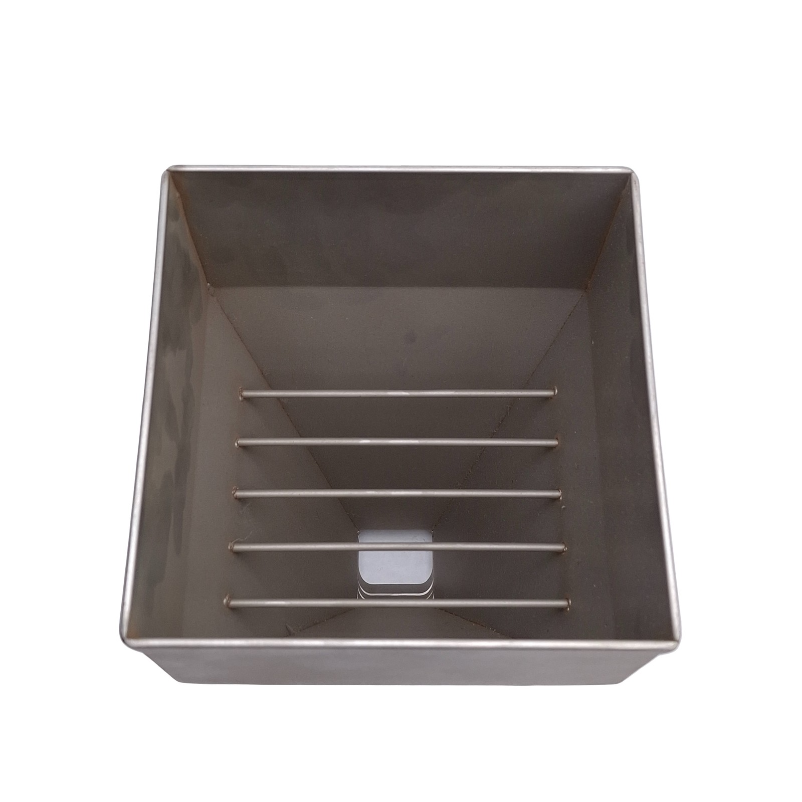 Stainless Steel Material Hopper With Latch, 132mm x 132mm Inlet, 34mm Outlet