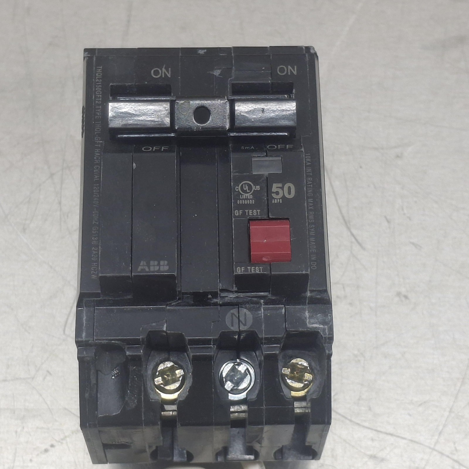 ABB THQL2150GFT2 GFCI Circuit Breaker 2-Pole 50A 120/240V AC Class A CU/AL