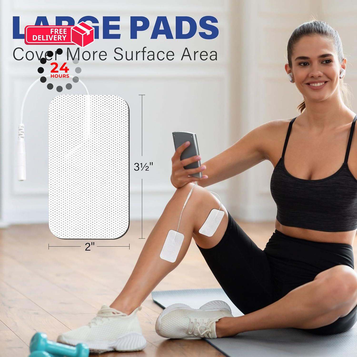 TENS Unit Electrode Pads, 10PCS 2″x 3.5″ Large Self-Adhesive White
