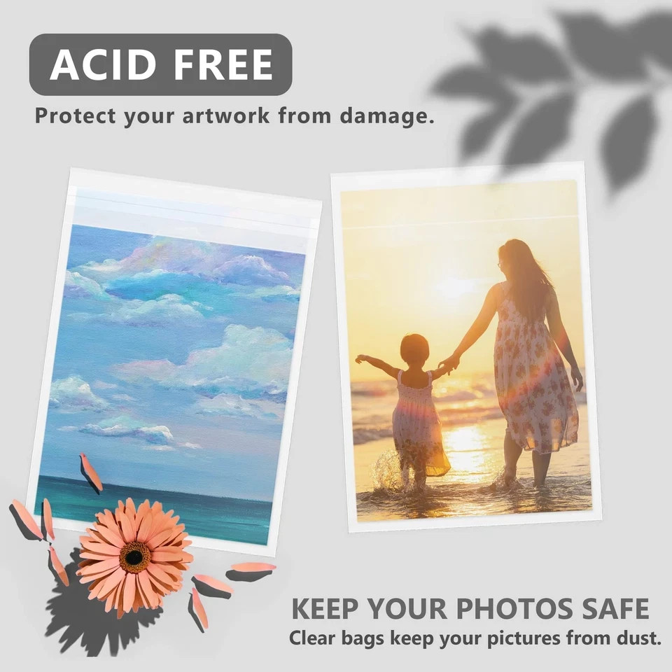 50 Pack Acid-Free Crystal Clear Sleeves Storage Bags for 11×14 Art Prints/Pic…