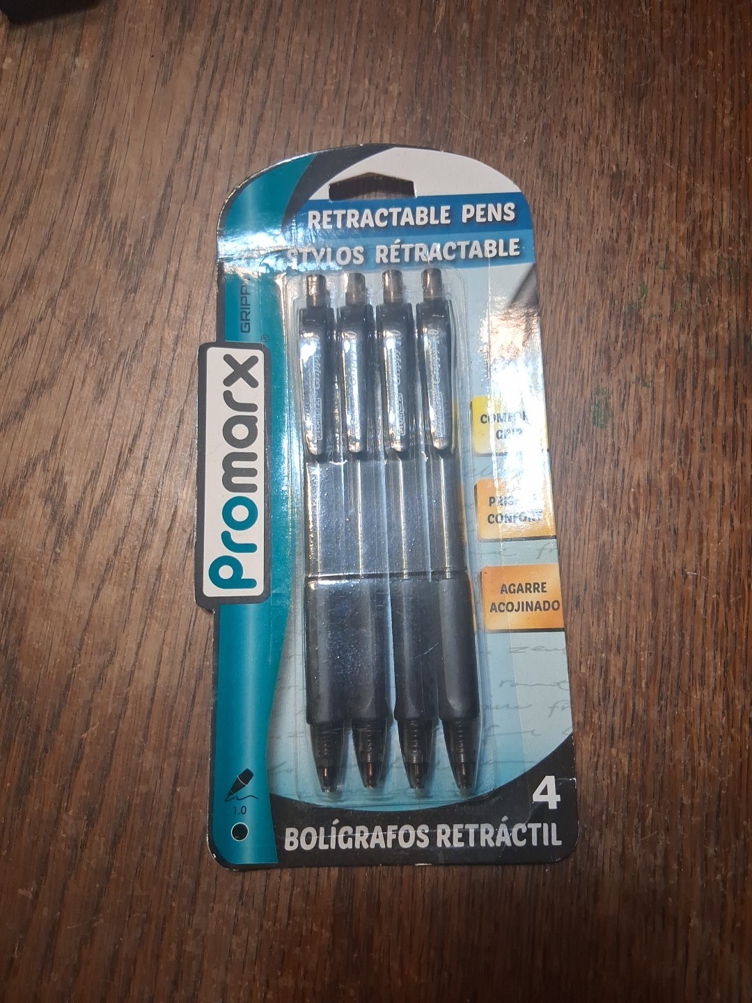 Pack of 4 Comfort Grip Ball Point Pens Black Ink Promarx Grippy 1.0 Retractable