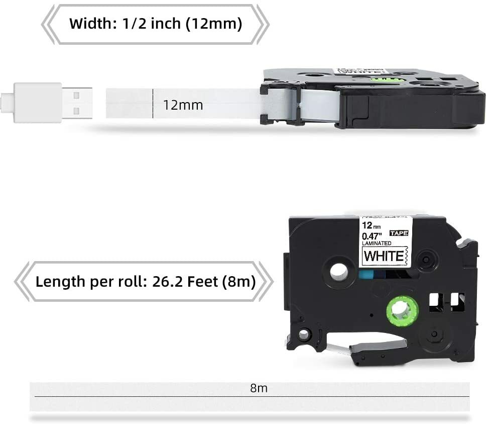 TZ TZe-231 221 241 251 6-36mm Black on White Label Tape Fit For Brother P-Touch