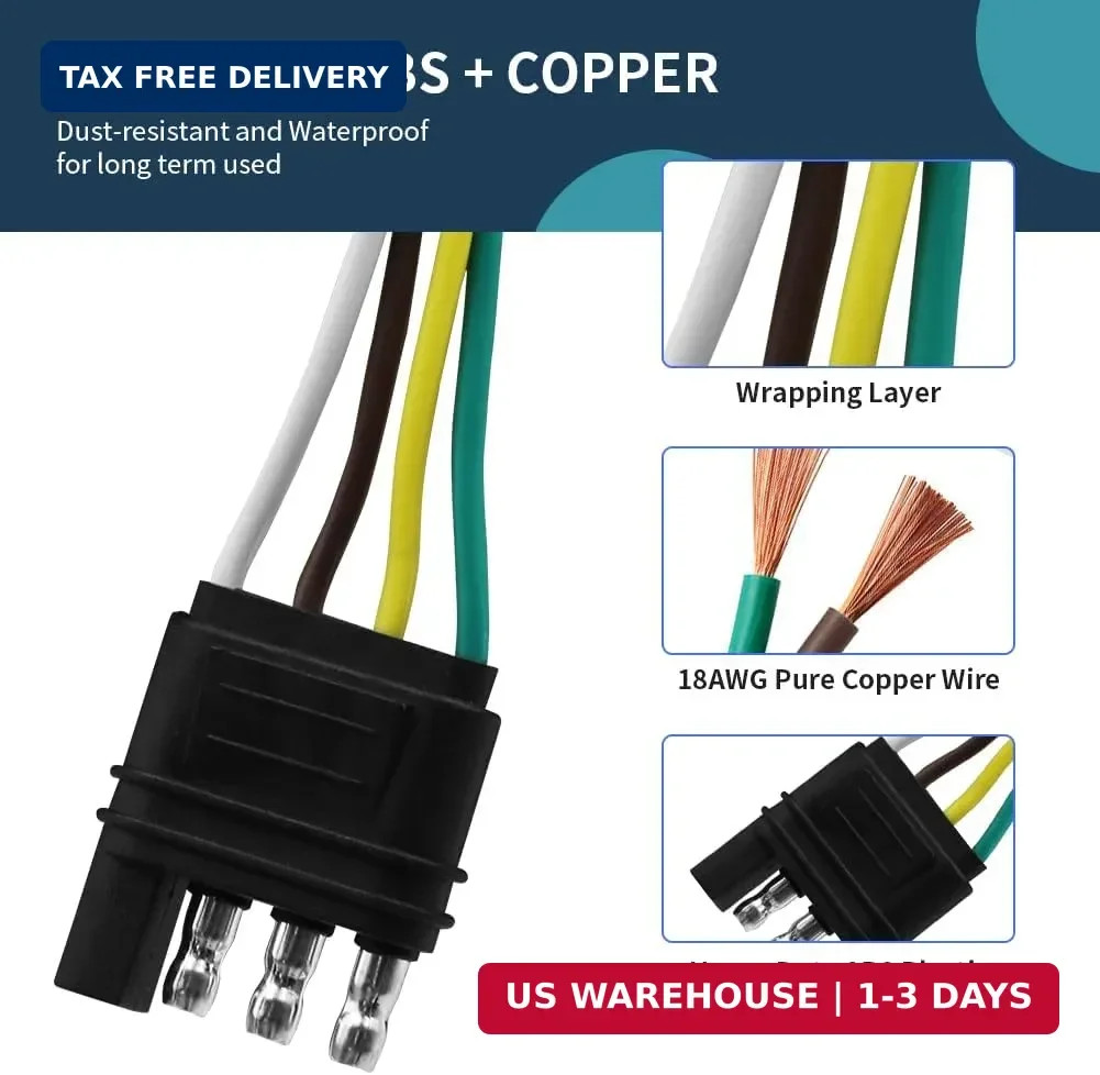 4 Pin to 7 Way Adapter Trailer Kit with Mounting Bracket,4 Way Flat to 7 Way Lig