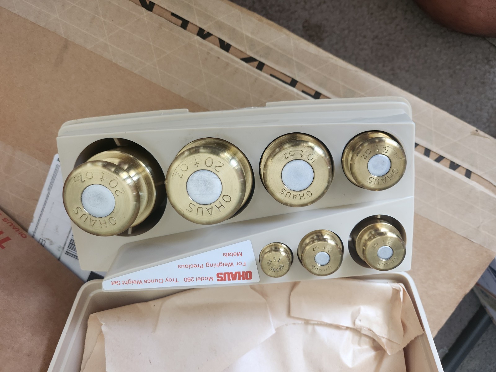 Lot of 6 OHAUS Troy Ounce Weight Set Weighing Precious Metals Brass Calibration