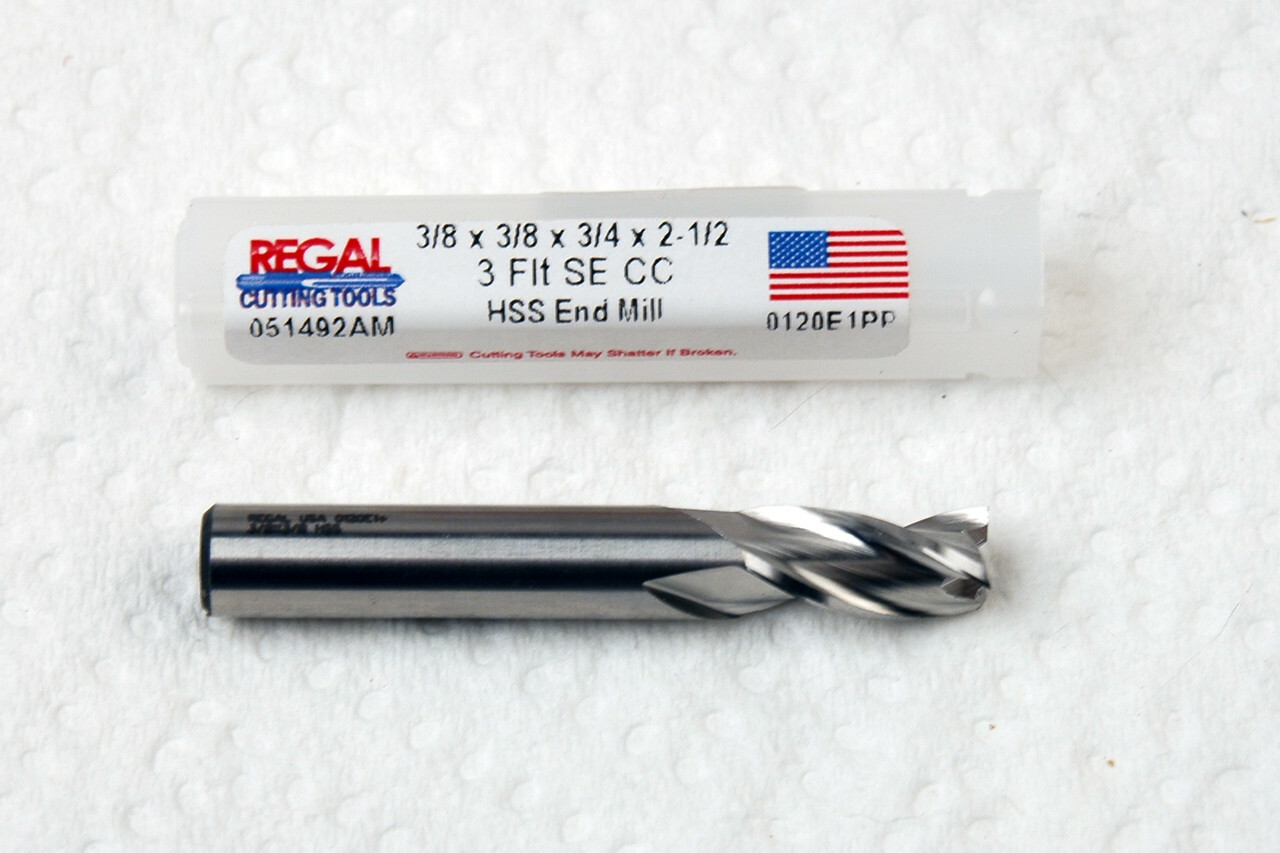 3/8 X 3/8 X 3/4 X 2-9/16 HSS 3 FLUTE CC RHC END MILL -REGAL-(A-1-6-5-2)