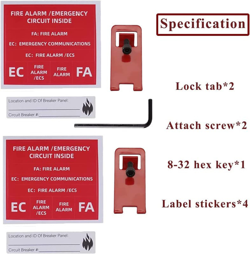 2 Sets Fire Alarm Lockout Kit Metal Panel Lock with Labels Screws & Hex Key