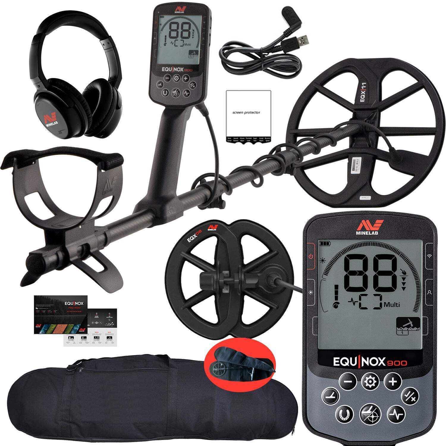 Minelab Equinox 900 Waterproof Multi-Frequency Metal Detector with 11″ and 6″ DD